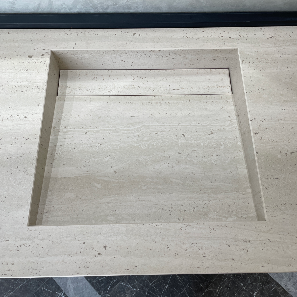 Handcrafted Travertine Look Porcelain Double Sink: Custom Vanity Top (ES-100)