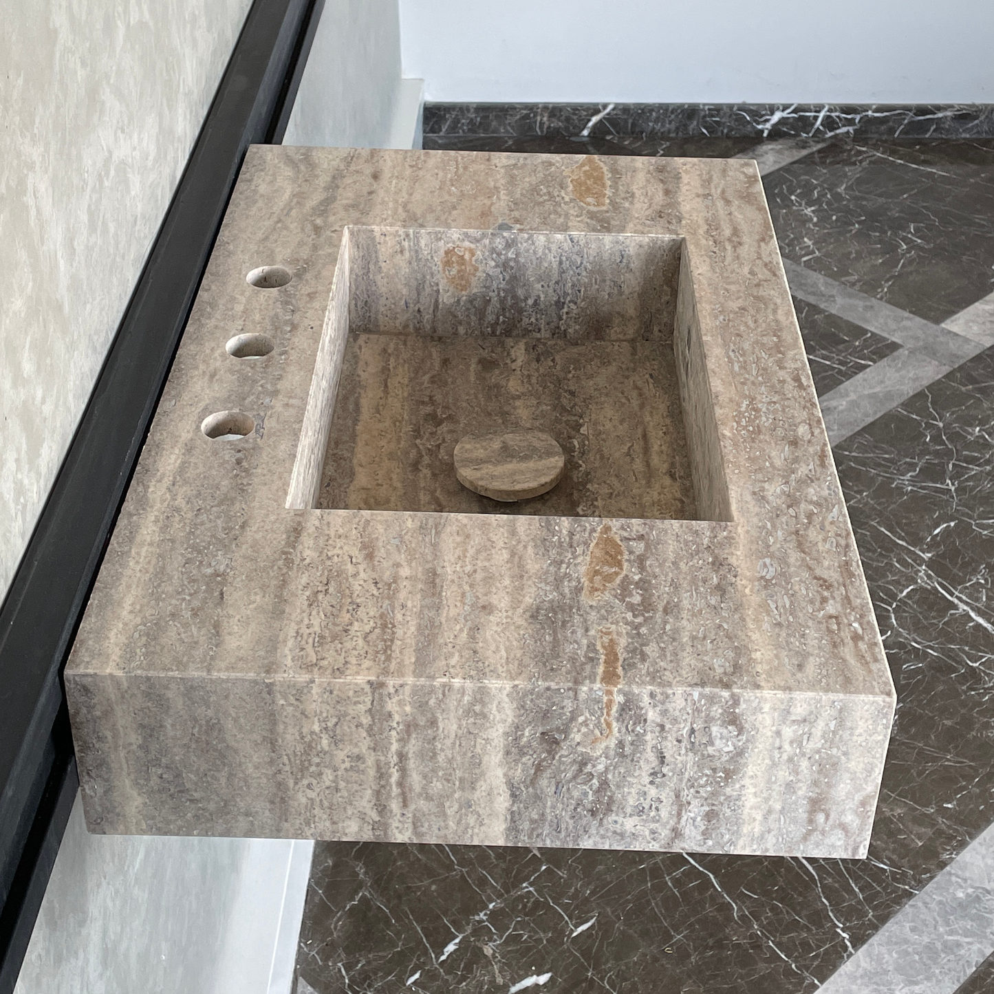 Handmade Vein Cut Silver Travertine Sink: Custom Bathroom Vanity (TR-042)