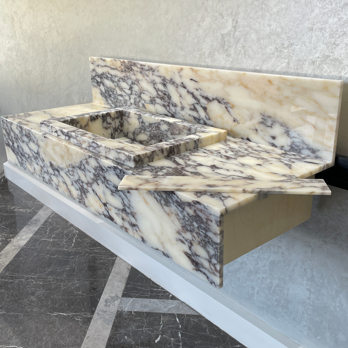 Handcrafted Calacatta Viola Marble Sink With Backsplash: Custom Bathroom Vanity (NS-129)