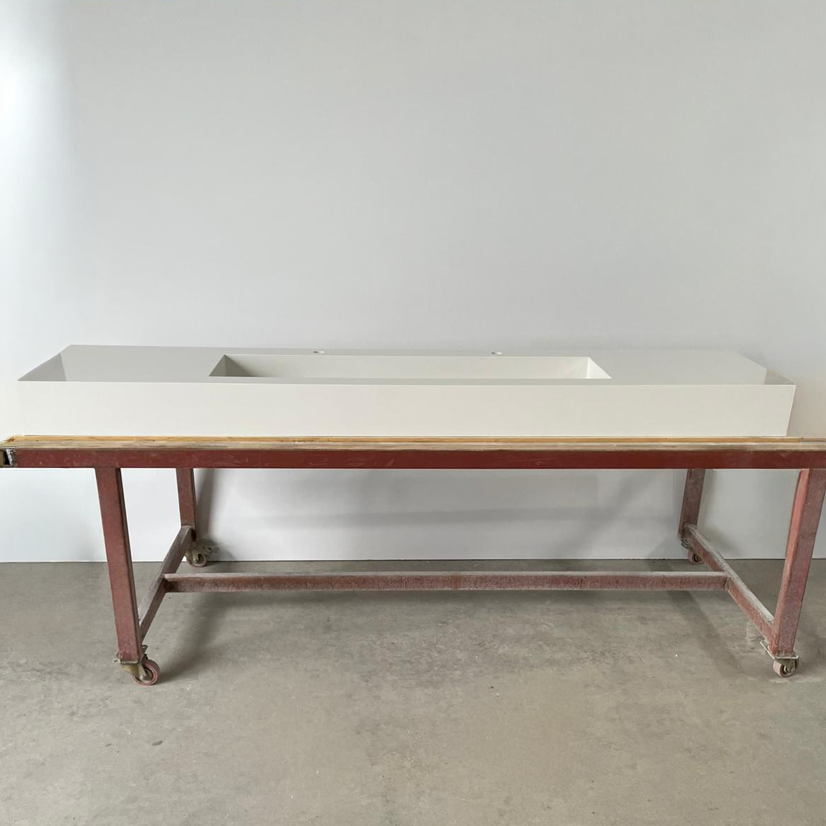 Custom White Quartz Large Bathroom Trough Sink: Wall Mount Vanity (QU-95)