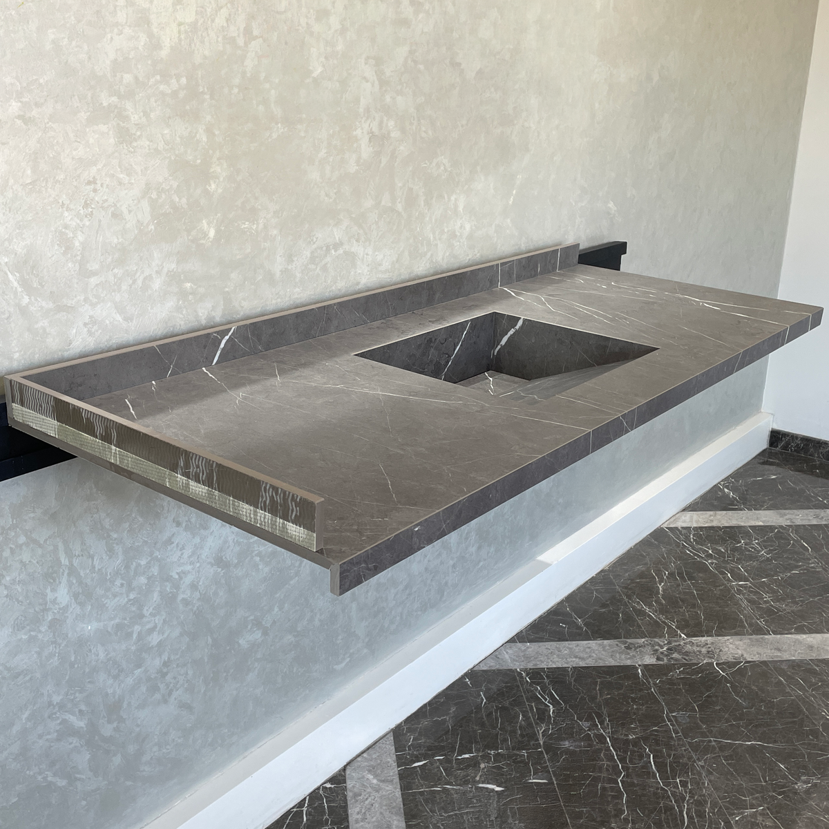 Handcrafted Custom Infinity Pietra Grey Porcelain Bathroom Sink: Custom Vanity Top or Wall Mount (ES-053)