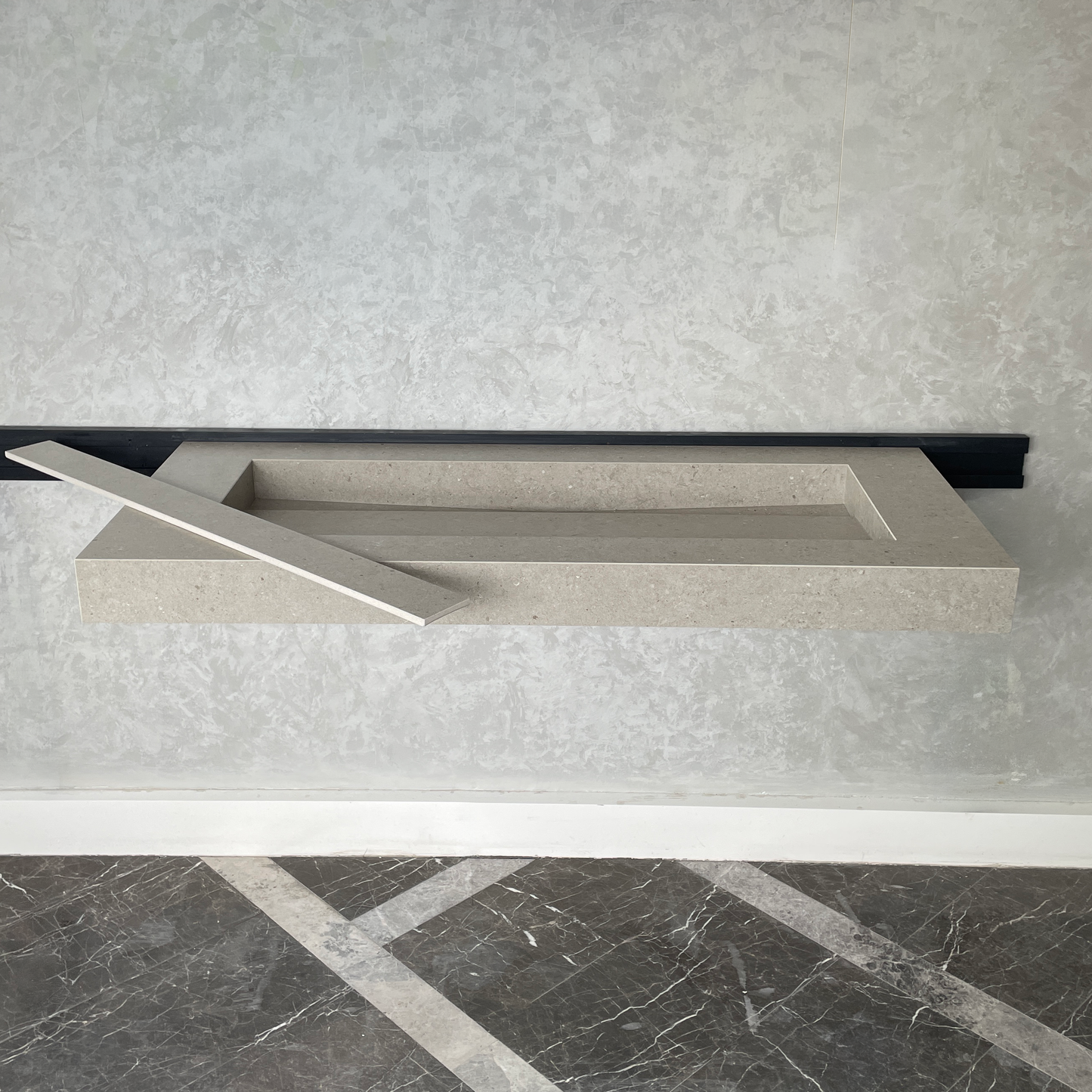 Handmade Argento Strata Naturale Porcelain Sink: Marble Look, Custom Bathroom Vanity (ES-061)