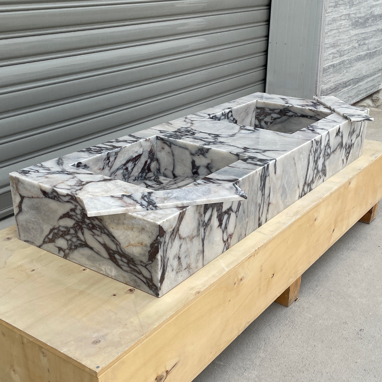 Handcrafted Calacatta Viola Marble Double Sink: Custom Bathroom Vanity (NS-150)
