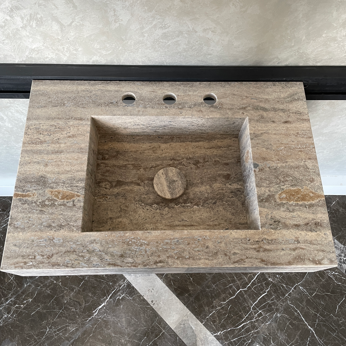 Handmade Vein Cut Silver Travertine Sink: Custom Bathroom Vanity (TR-042)
