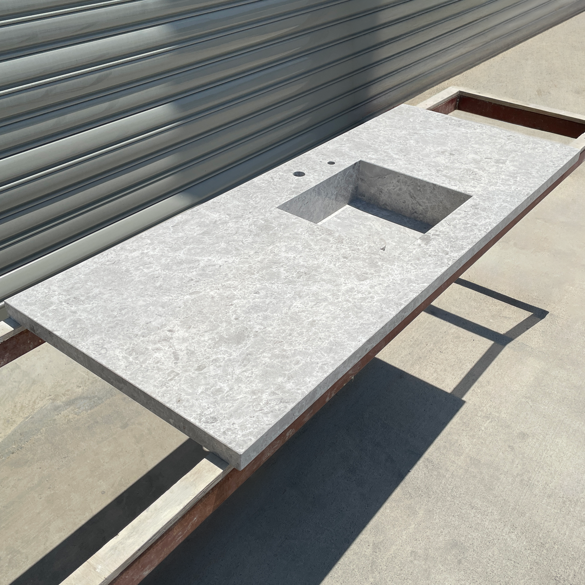 Handcrafted Tundra Grey Marble Sink: Custom Bathroom Vanity (NS-099)