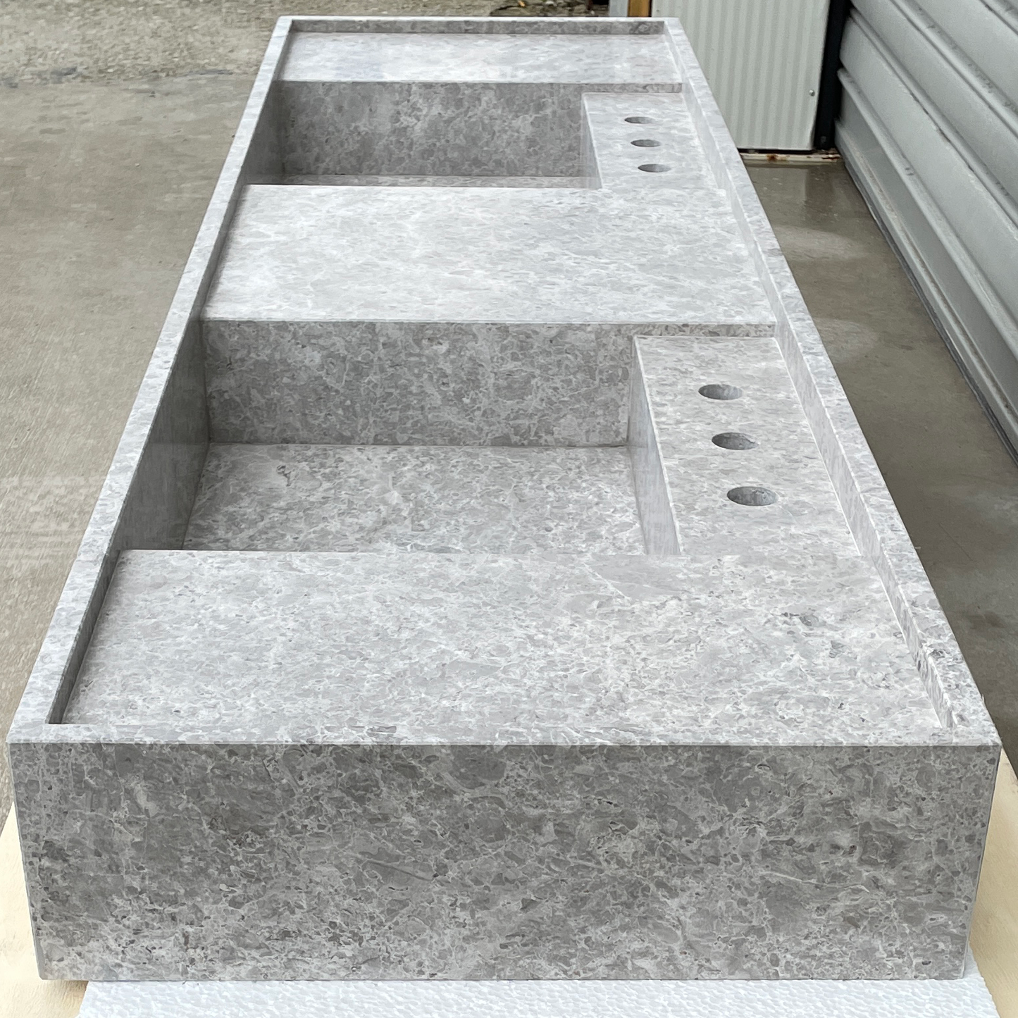 Handmade Tundra Grey Marble Double Sink: Custom Vanity Top (NS-136)