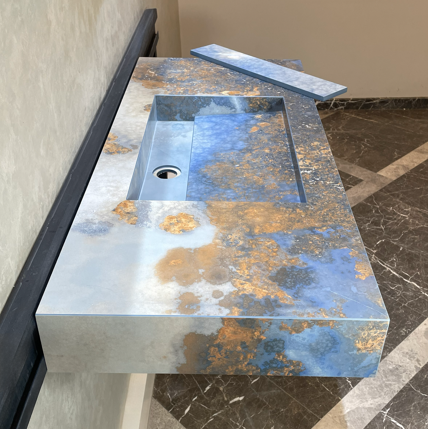 Handmade Thunderstorm Porcelain Sink: Marble Look, Custom Bathroom Vanity (ES-39)