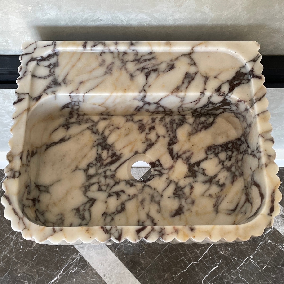 Hand Carved Custom Fluted Calacatta Viola Marble Sink (NS-031)