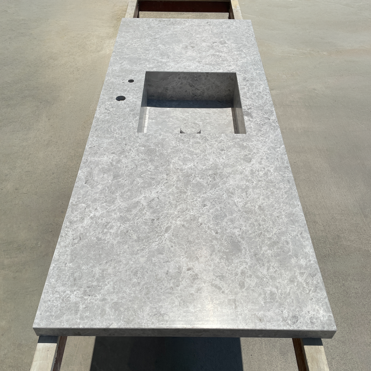 Handcrafted Tundra Grey Marble Sink: Custom Bathroom Vanity (NS-099)