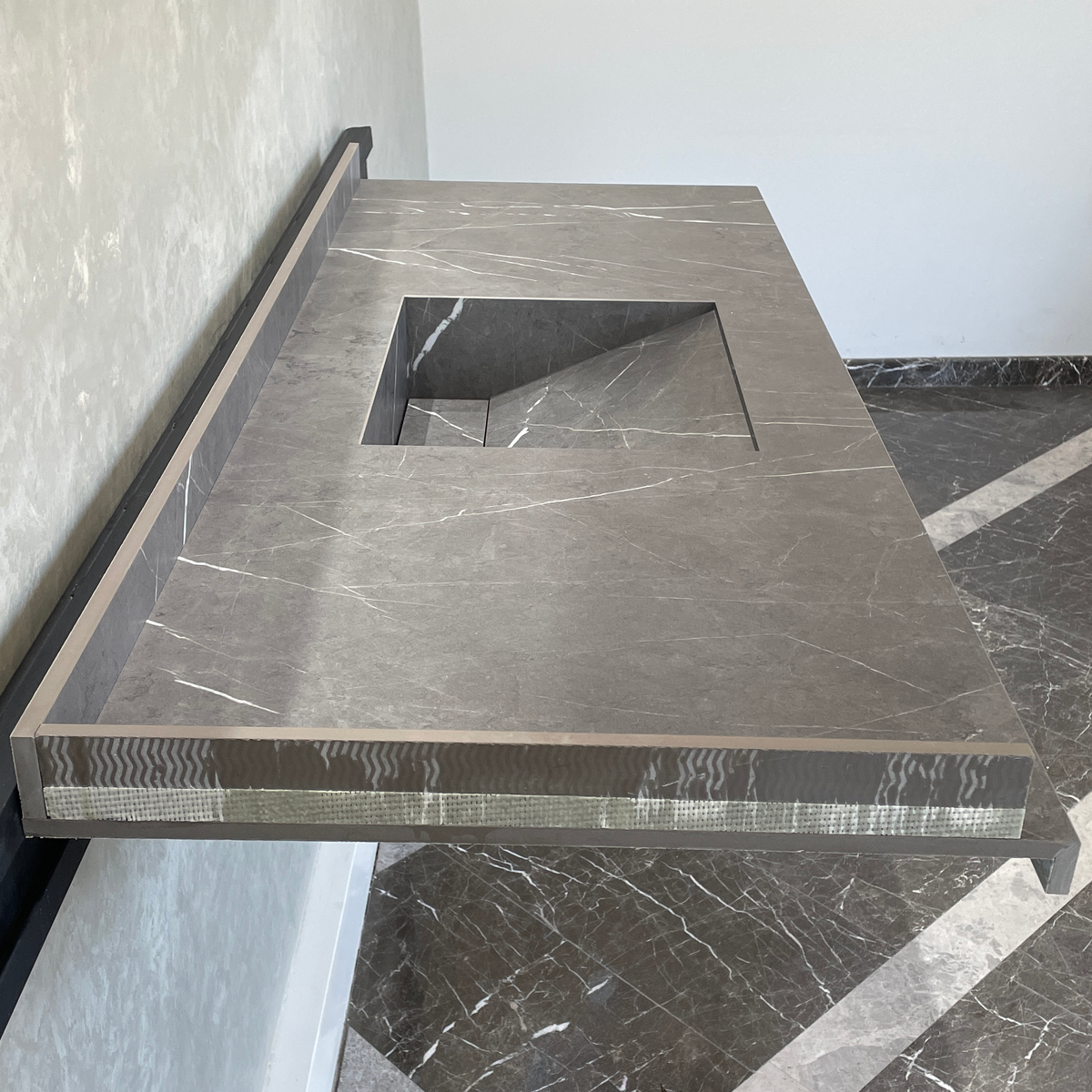 Handcrafted Custom Infinity Pietra Grey Porcelain Bathroom Sink: Custom Vanity Top or Wall Mount (ES-053)