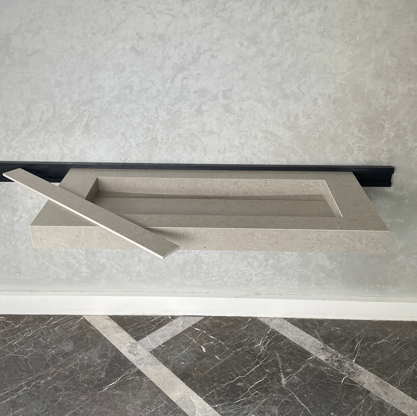 Handmade Argento Strata Naturale Porcelain Sink: Marble Look, Custom Bathroom Vanity (ES-061)