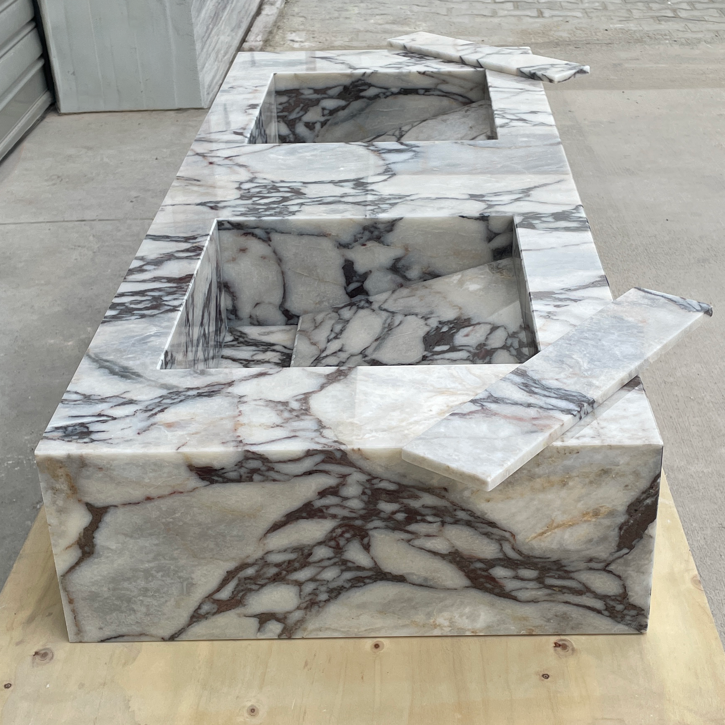 Handcrafted Calacatta Viola Marble Double Sink: Custom Bathroom Vanity (NS-150)