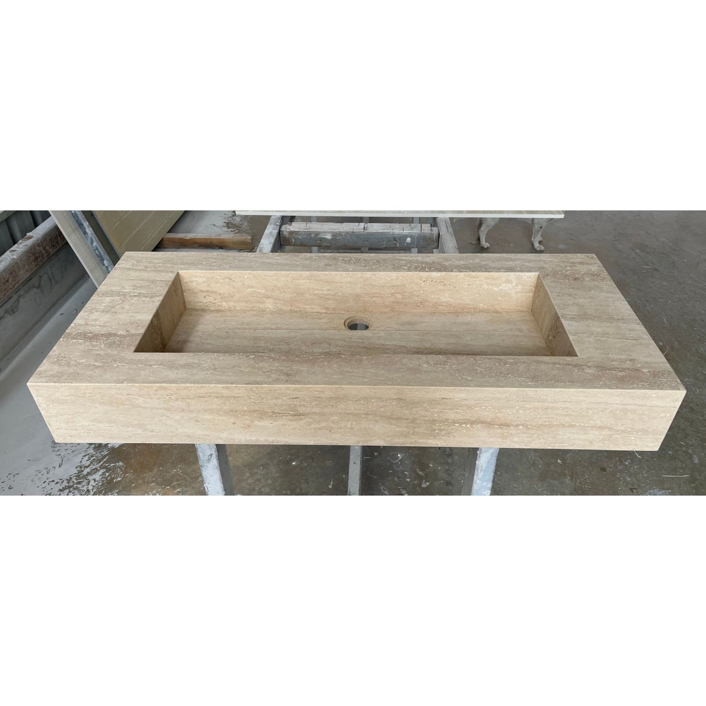 HANDCRAFTED CUSTOM TRAVERTINE TROUGH SINK (TR-061)