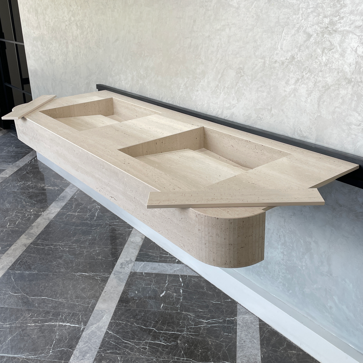 Handcrafted Travertine Look Porcelain Double Sink: Custom Vanity Top (ES-100)