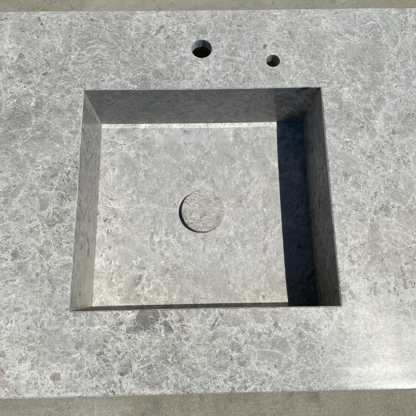 Handcrafted Tundra Grey Marble Sink: Custom Bathroom Vanity (NS-099)
