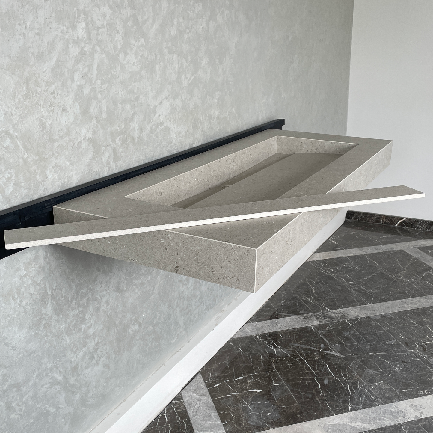 Handmade Argento Strata Naturale Porcelain Sink: Marble Look, Custom Bathroom Vanity (ES-061)