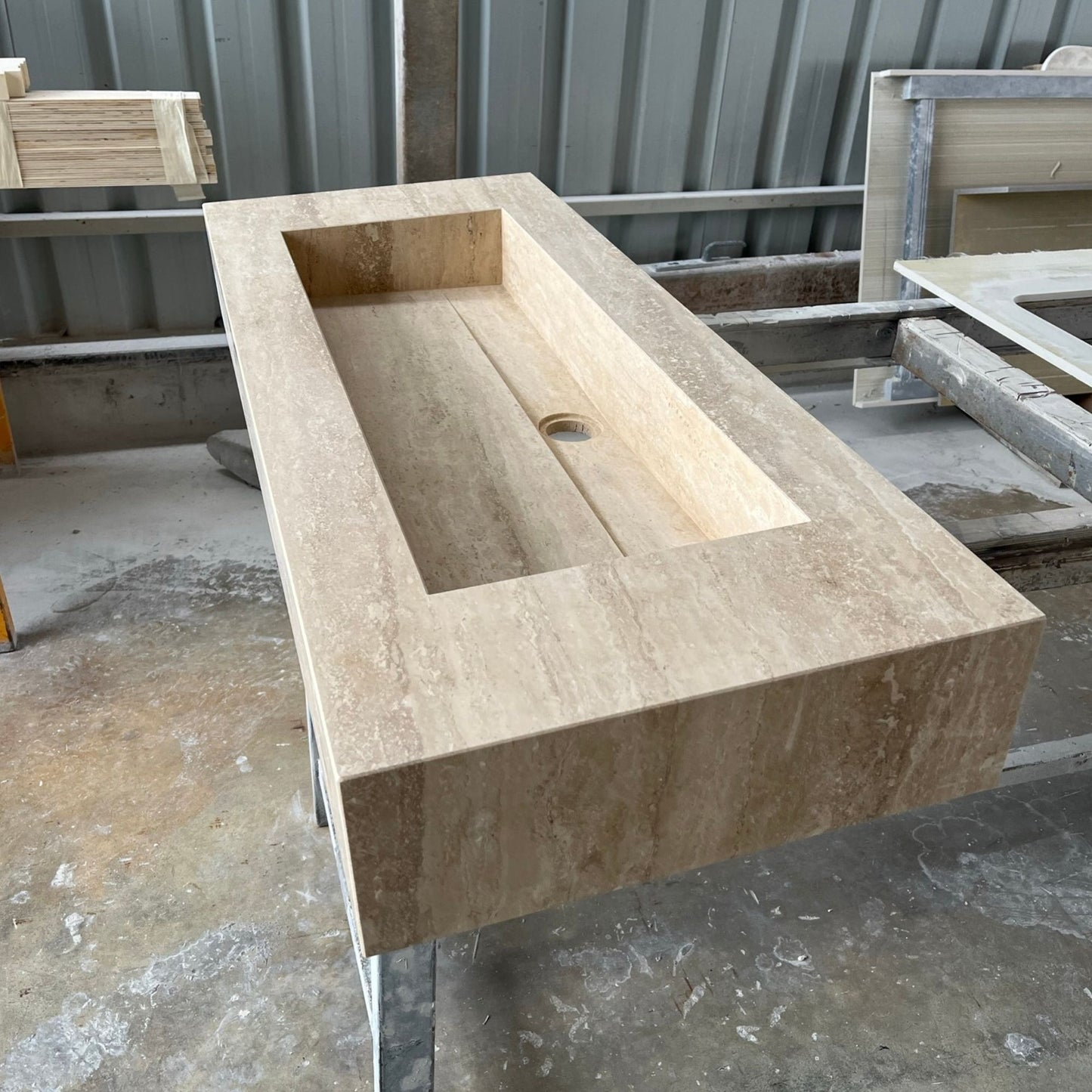 HANDCRAFTED CUSTOM TRAVERTINE TROUGH SINK (TR-061)