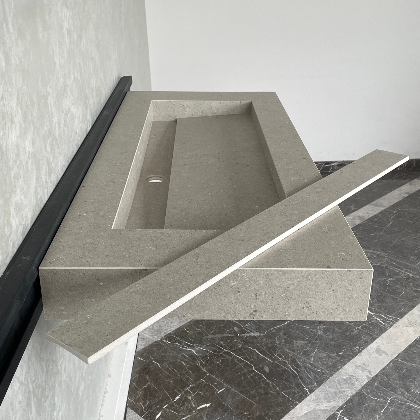 Handmade Argento Strata Naturale Porcelain Sink: Marble Look, Custom Bathroom Vanity (ES-061)