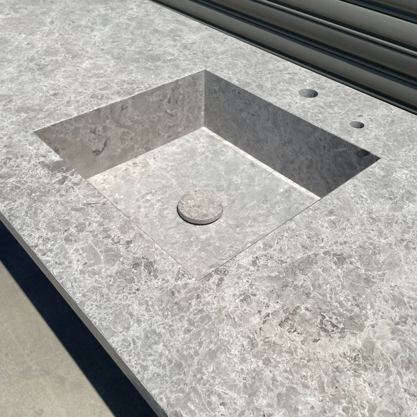 Handcrafted Tundra Grey Marble Sink: Custom Bathroom Vanity (NS-099)