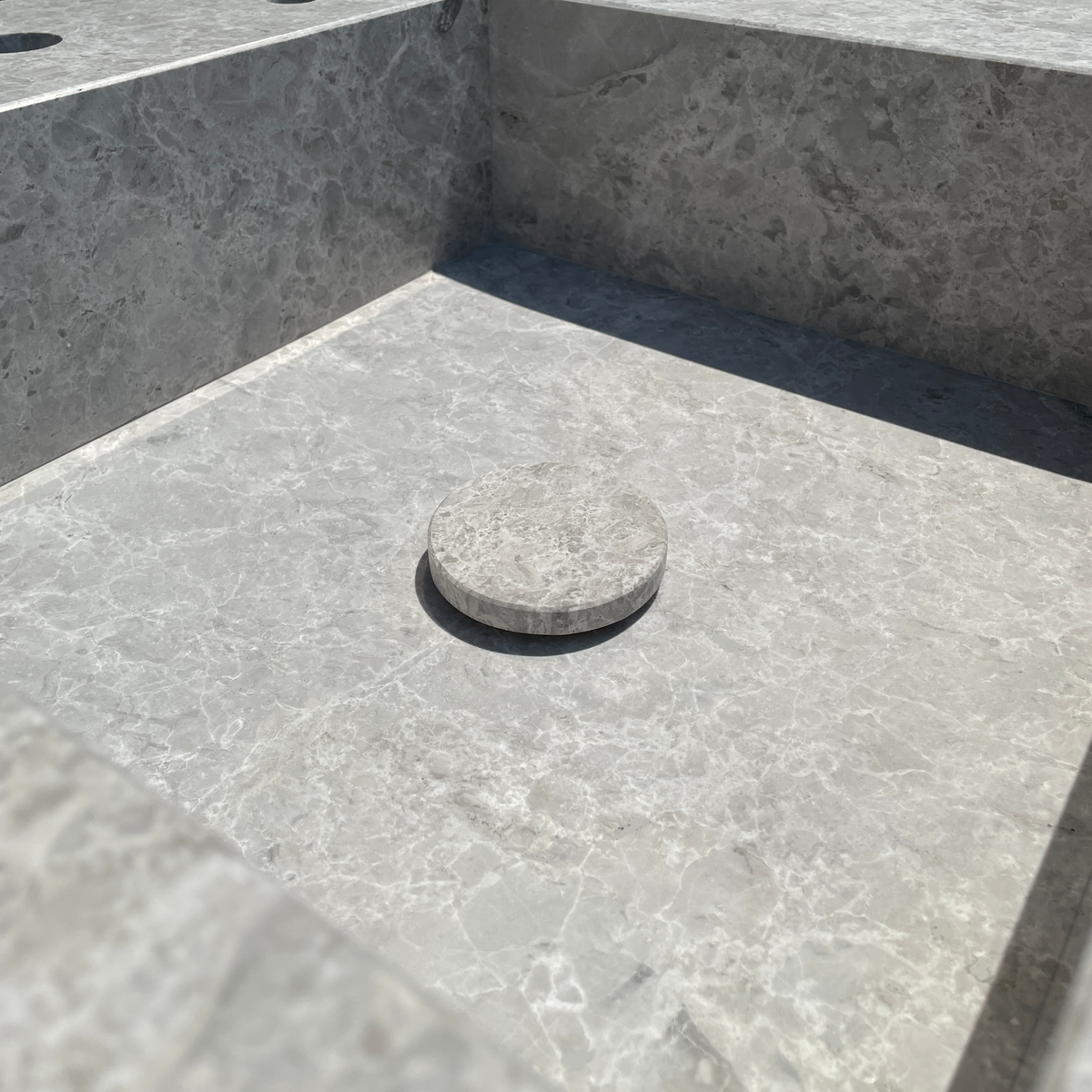 Handcrafted Tundra Grey Marble Sink: Custom Bathroom Vanity (NS-099)