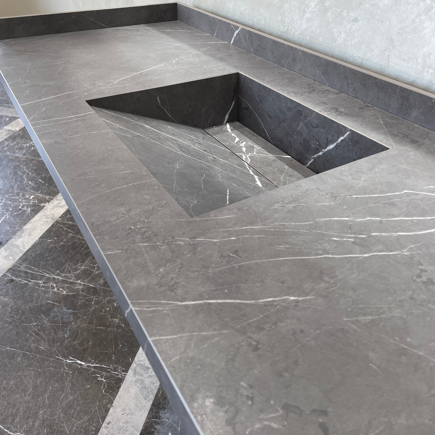 Handcrafted Custom Infinity Pietra Grey Porcelain Bathroom Sink: Custom Vanity Top or Wall Mount (ES-053)