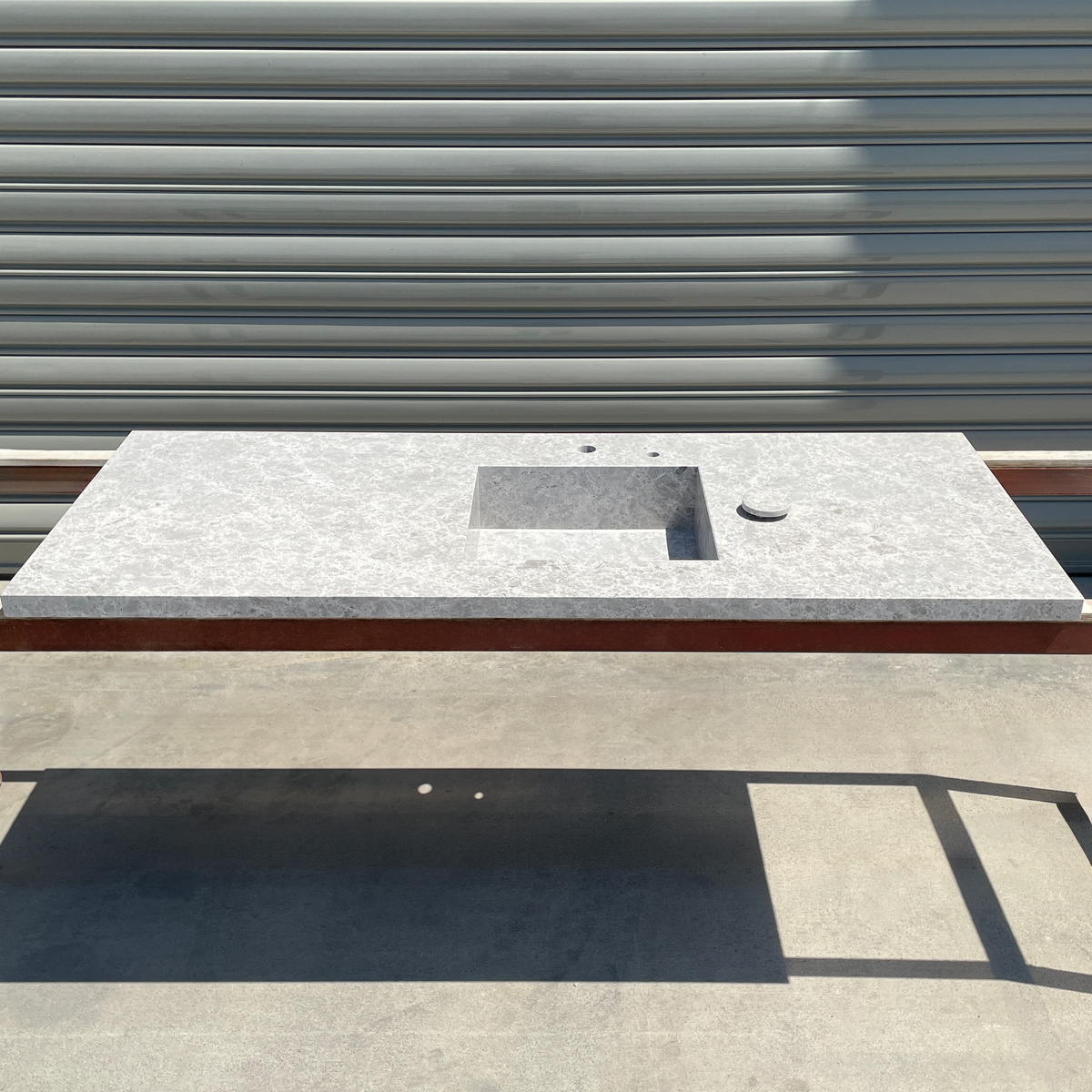 Handcrafted Tundra Grey Marble Sink: Custom Bathroom Vanity (NS-099)