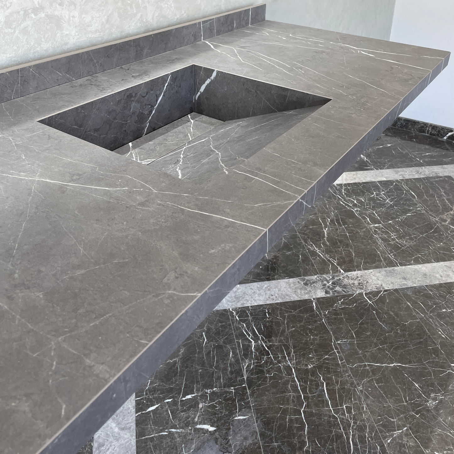 Handcrafted Custom Infinity Pietra Grey Porcelain Bathroom Sink: Custom Vanity Top or Wall Mount (ES-053)