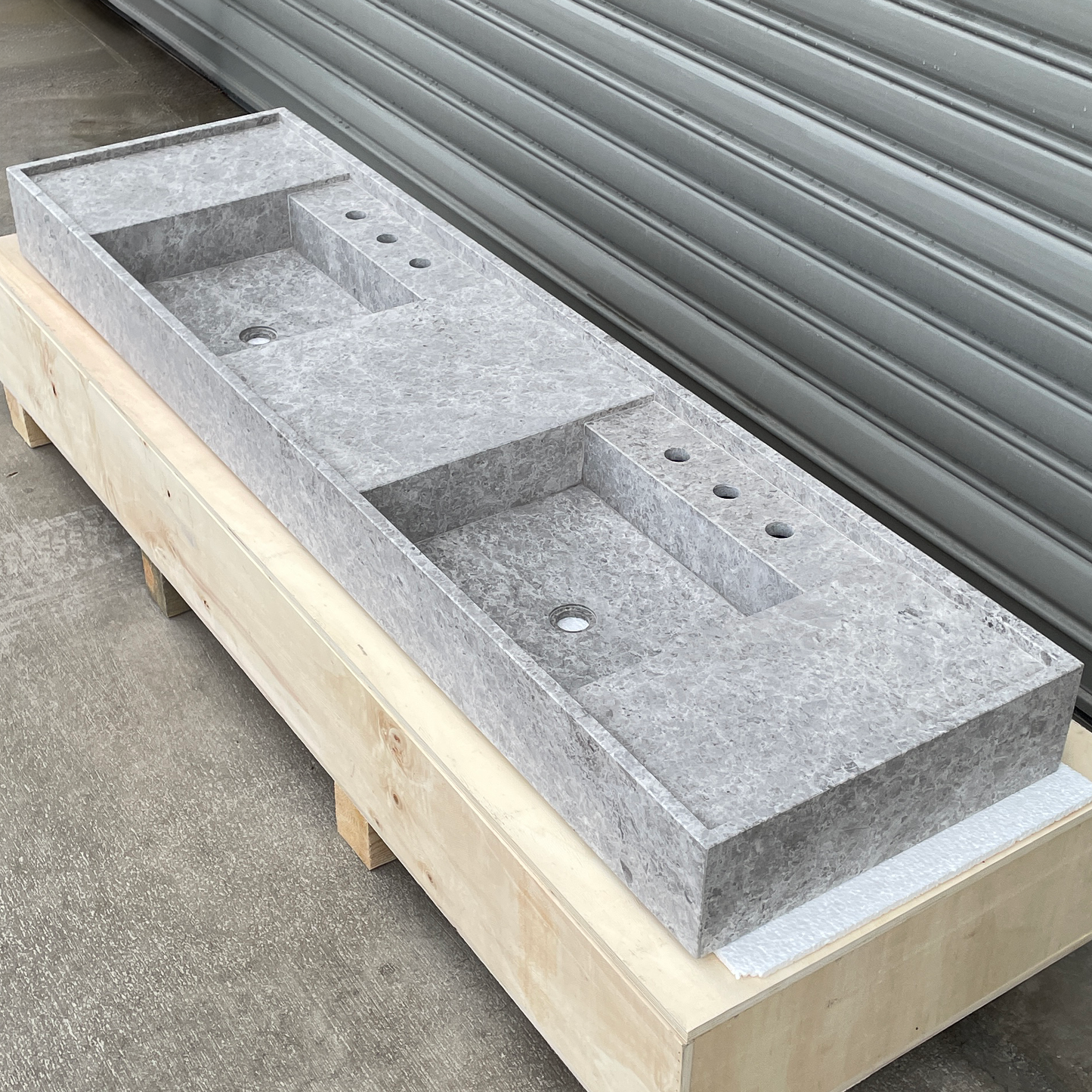 Handmade Tundra Grey Marble Double Sink: Custom Vanity Top (NS-136)