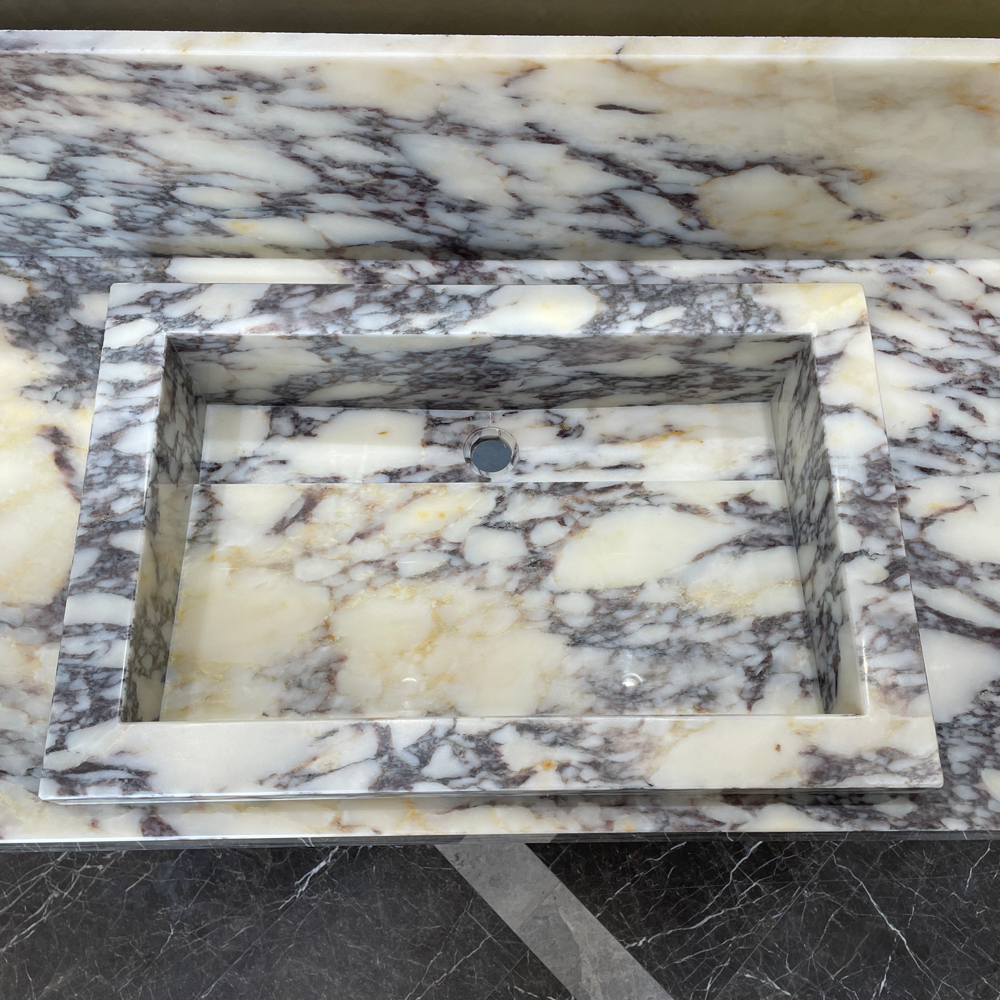 Handcrafted Calacatta Viola Marble Sink With Backsplash: Custom Bathroom Vanity (NS-129)