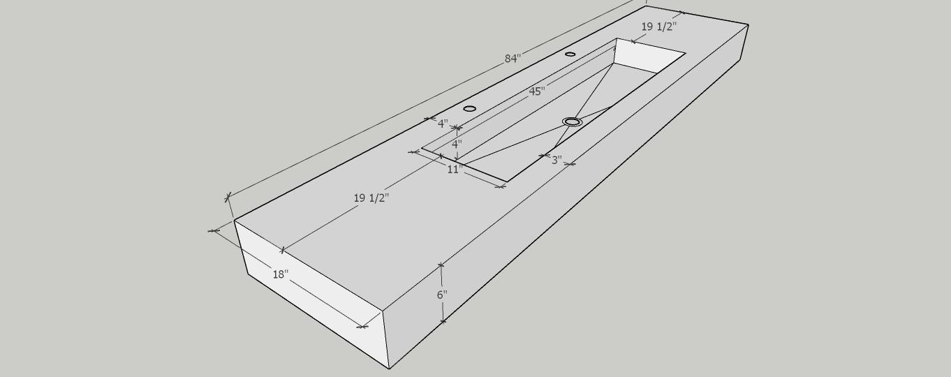 Custom White Quartz Large Bathroom Trough Sink: Wall Mount Vanity (QU-95)