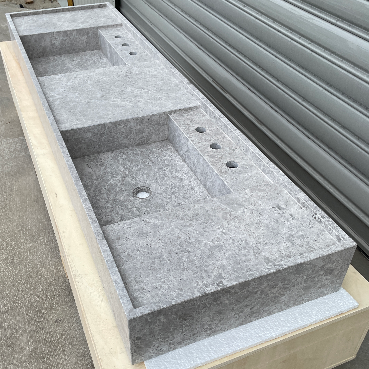 Handmade Tundra Grey Marble Double Sink: Custom Vanity Top (NS-136)