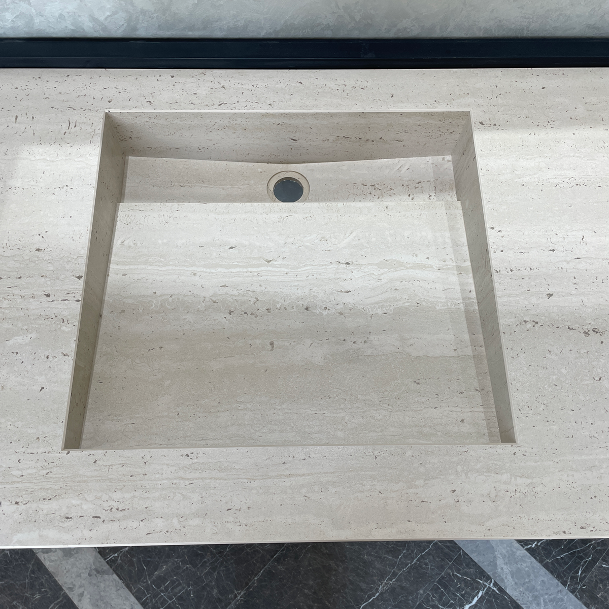 Handcrafted Travertine Look Porcelain Double Sink: Custom Vanity Top (ES-100)