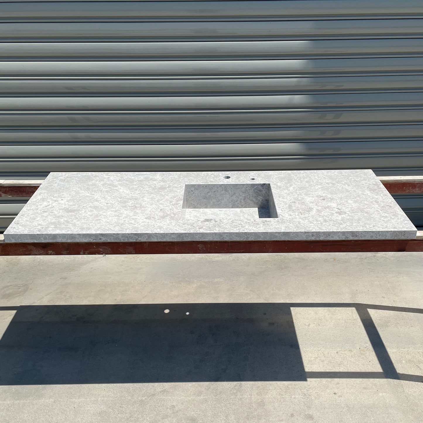Handcrafted Tundra Grey Marble Sink: Custom Bathroom Vanity (NS-099)