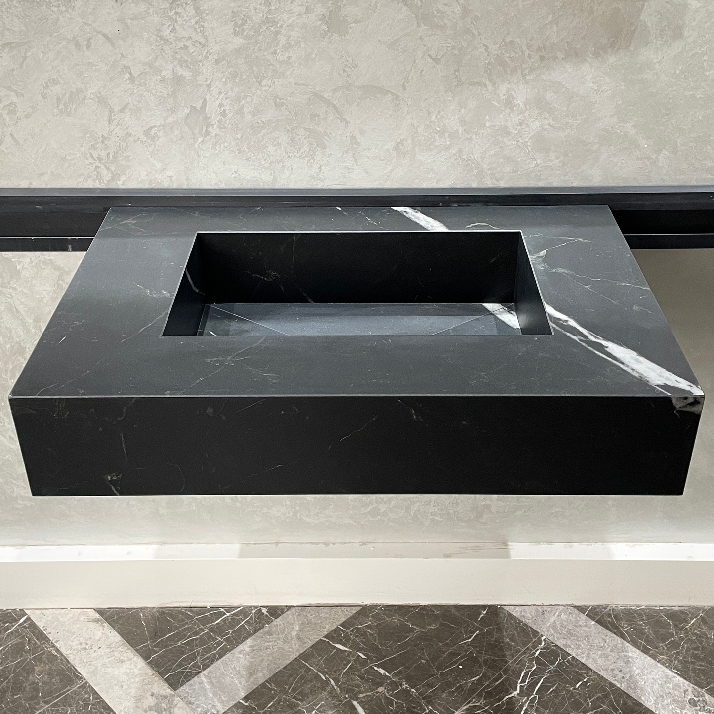 Handmade Lamar Marquina Porcelain Sink: Customizable Modern Bathroom Basin (ES-052)