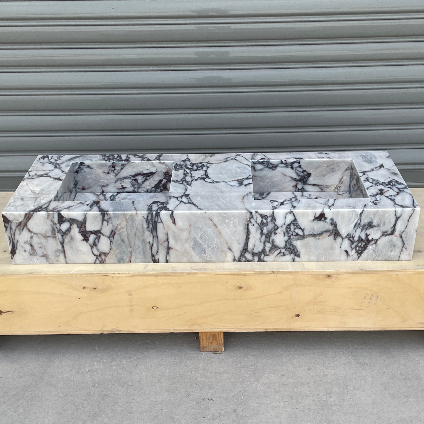 Handcrafted Calacatta Viola Marble Double Sink: Custom Bathroom Vanity (NS-150)