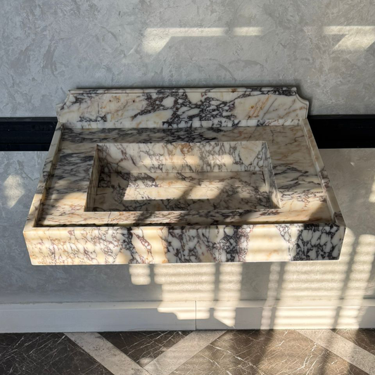 Handcrafted Calacatta Viola Marble Sink With Backsplash: Custom Bathroom Vanity (NS-065)