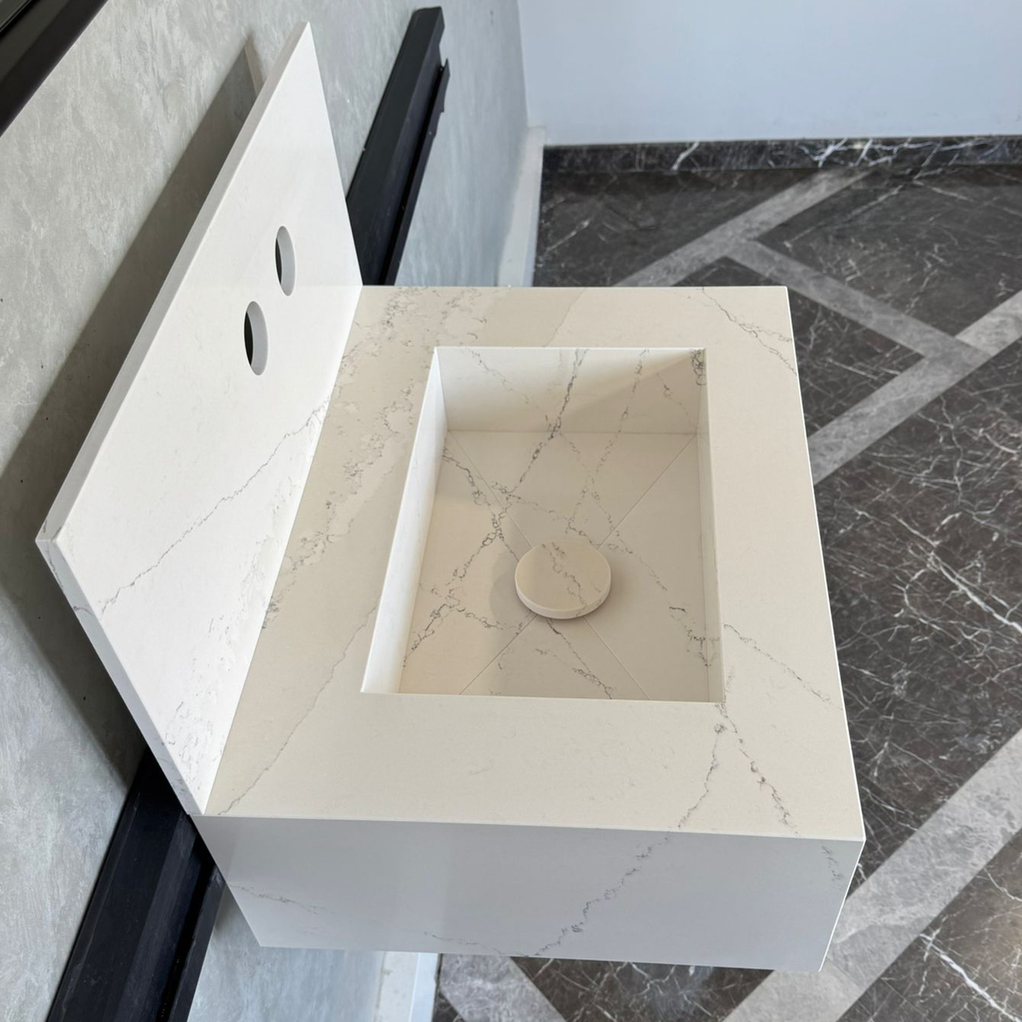 Custom Quartz Bathroom Sink – Handmade Quartz Vessel Sink, Integrated Quartz Countertop Sink, Modern Quartz Vanity Sink