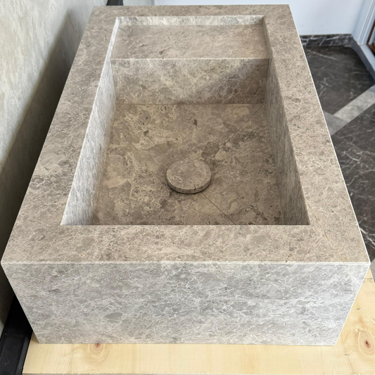 Custom Marble Sink, Handmade Custom Tundra Grey Marble Sink, Marble Vanity Top Sink, Sink For Bathroom, Marble Vessel Sink,Marble Countertop (NS-066)