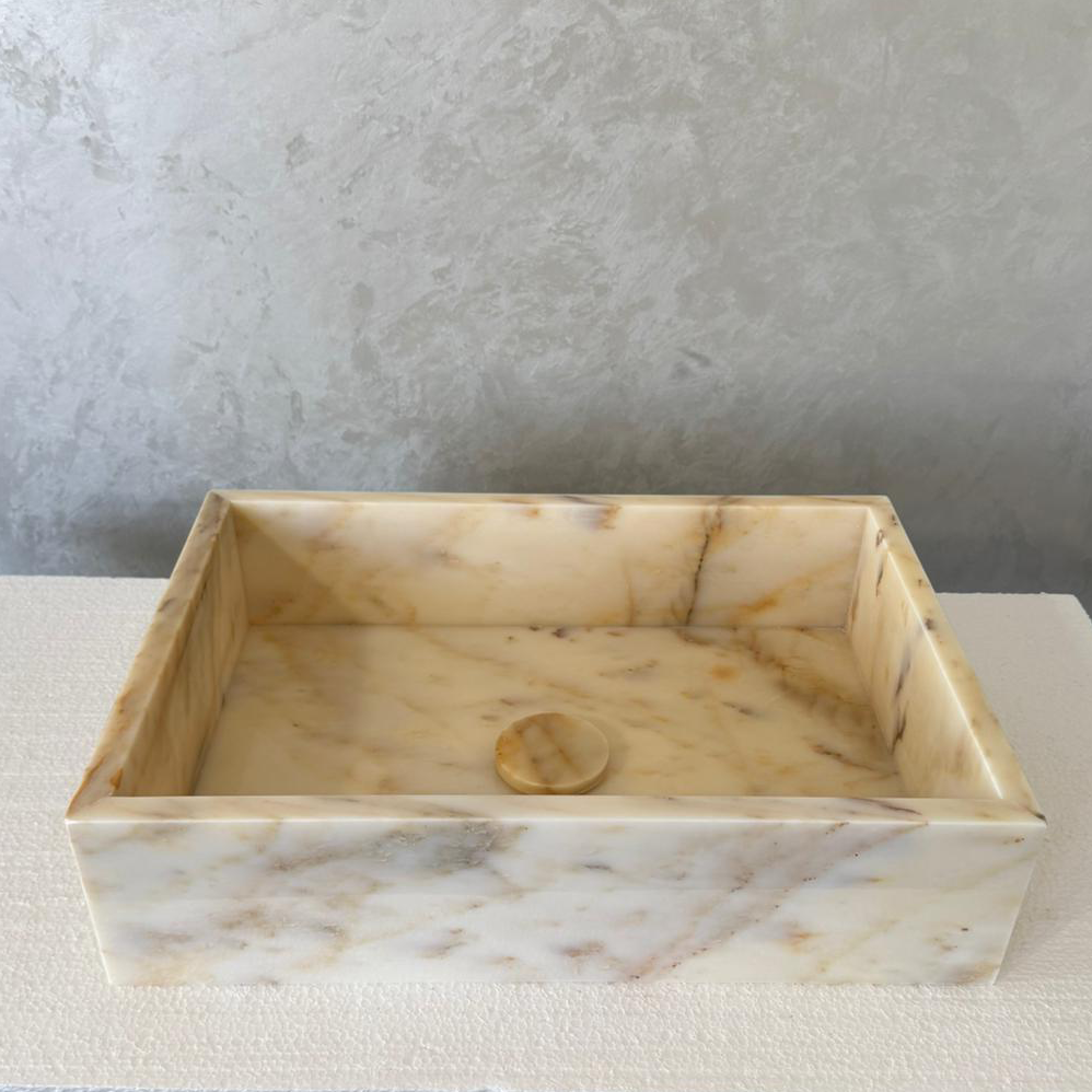 Custom Calacatta Gold Marble Sink – Handmade Natural Stone Bathroom Basin, Luxury Goldish Marble Vanity Top, Countertop and Sink