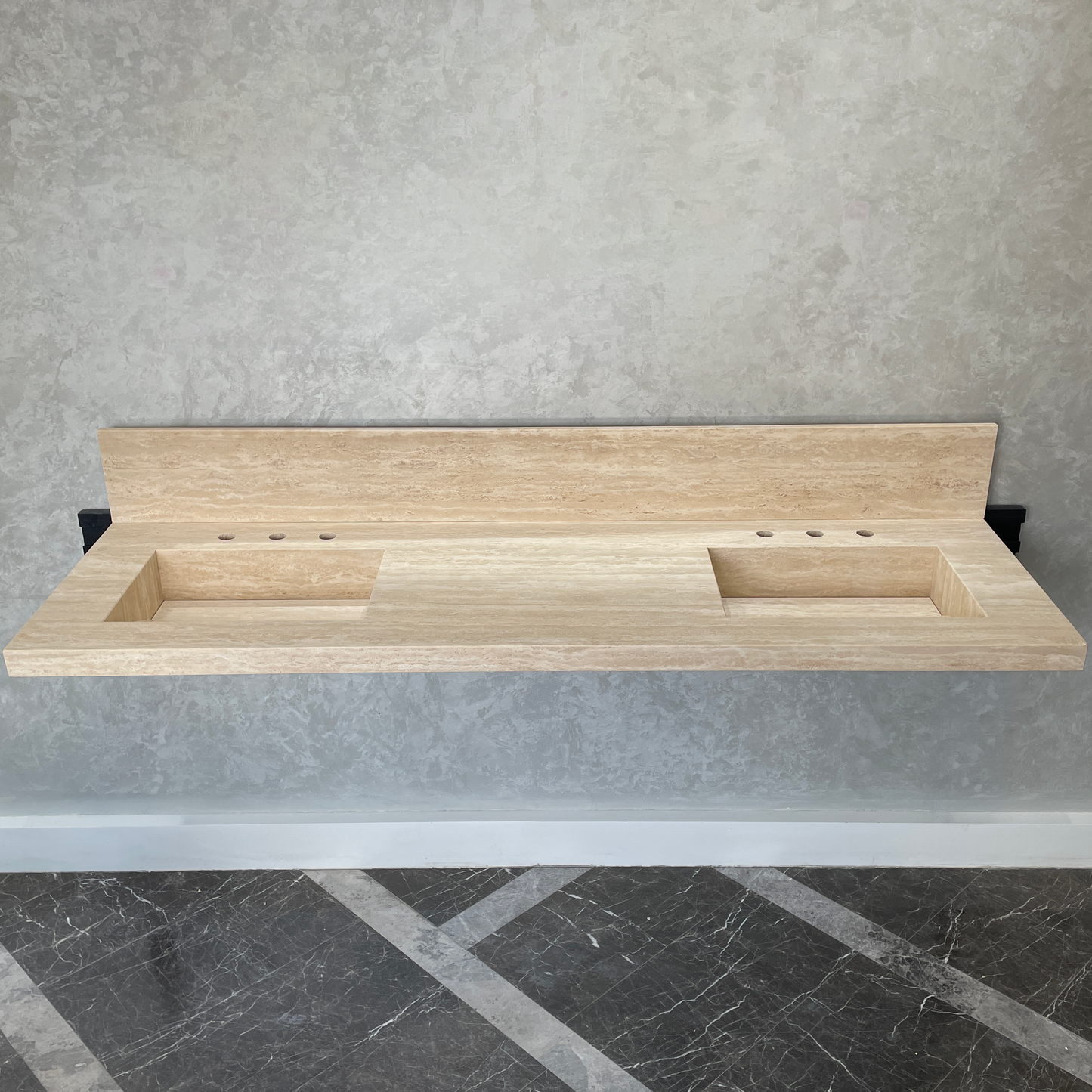 Handcrafted Vein Cut Travertine Sink: Custom Beige Bathroom Vanity (TR-117)