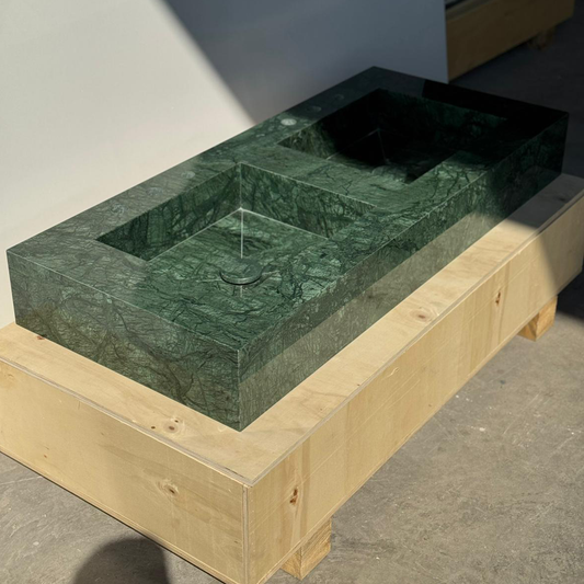 HANDCRAFTED VERDE GUATEMALA MARBLE CUSTOM DOUBLE SINK (NS-105)