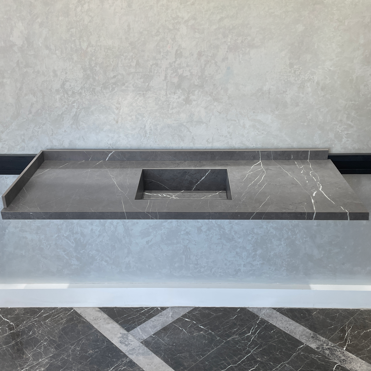 Handcrafted Custom Infinity Pietra Grey Porcelain Bathroom Sink: Custom Vanity Top or Wall Mount (ES-053)