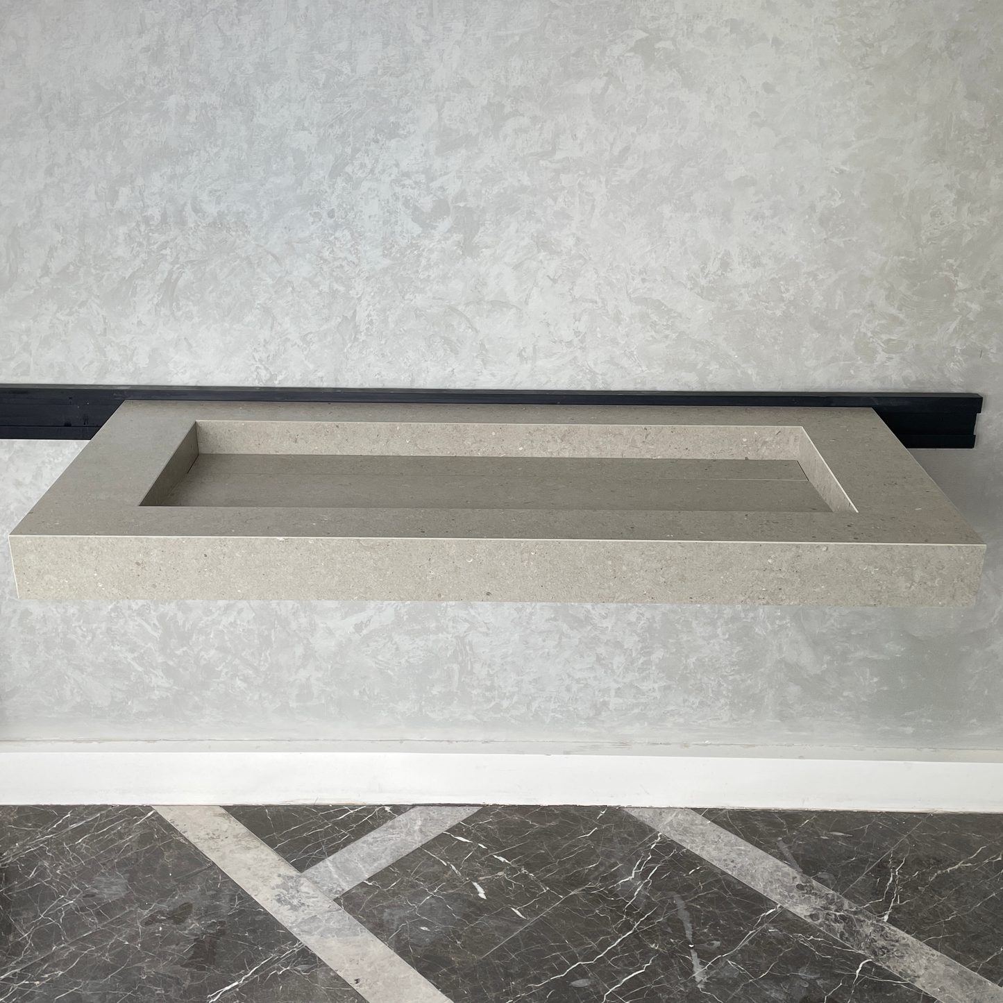 Handmade Argento Strata Naturale Porcelain Sink: Marble Look, Custom Bathroom Vanity (ES-061)