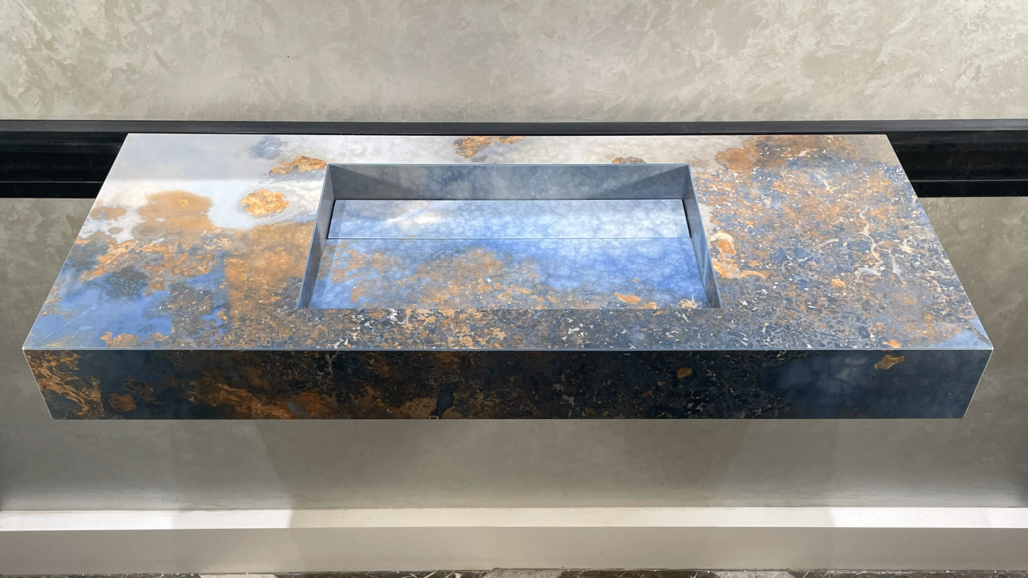 Handmade Thunderstorm Porcelain Sink: Marble Look, Custom Bathroom Vanity (ES-39)