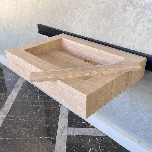 Custom Travertine Sink, Handmade Custom Beige Travertine Sink, Vein Cut Travertine Vanity (TR-66) ( Top Sink, Sink For Bathroom, Marble Vessel Sink