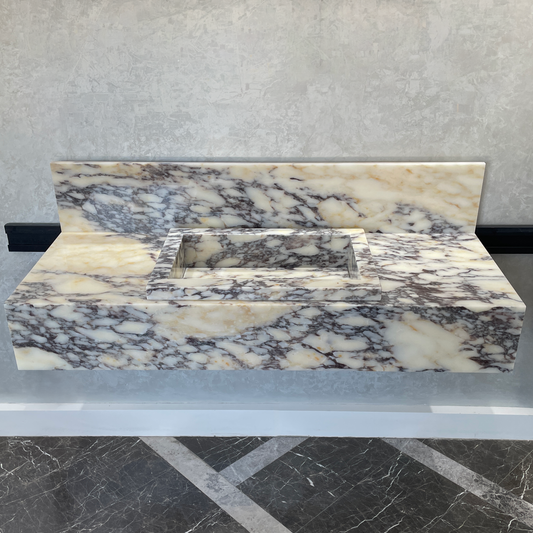 Handcrafted Calacatta Viola Marble Sink With Backsplash: Custom Bathroom Vanity (NS-129)