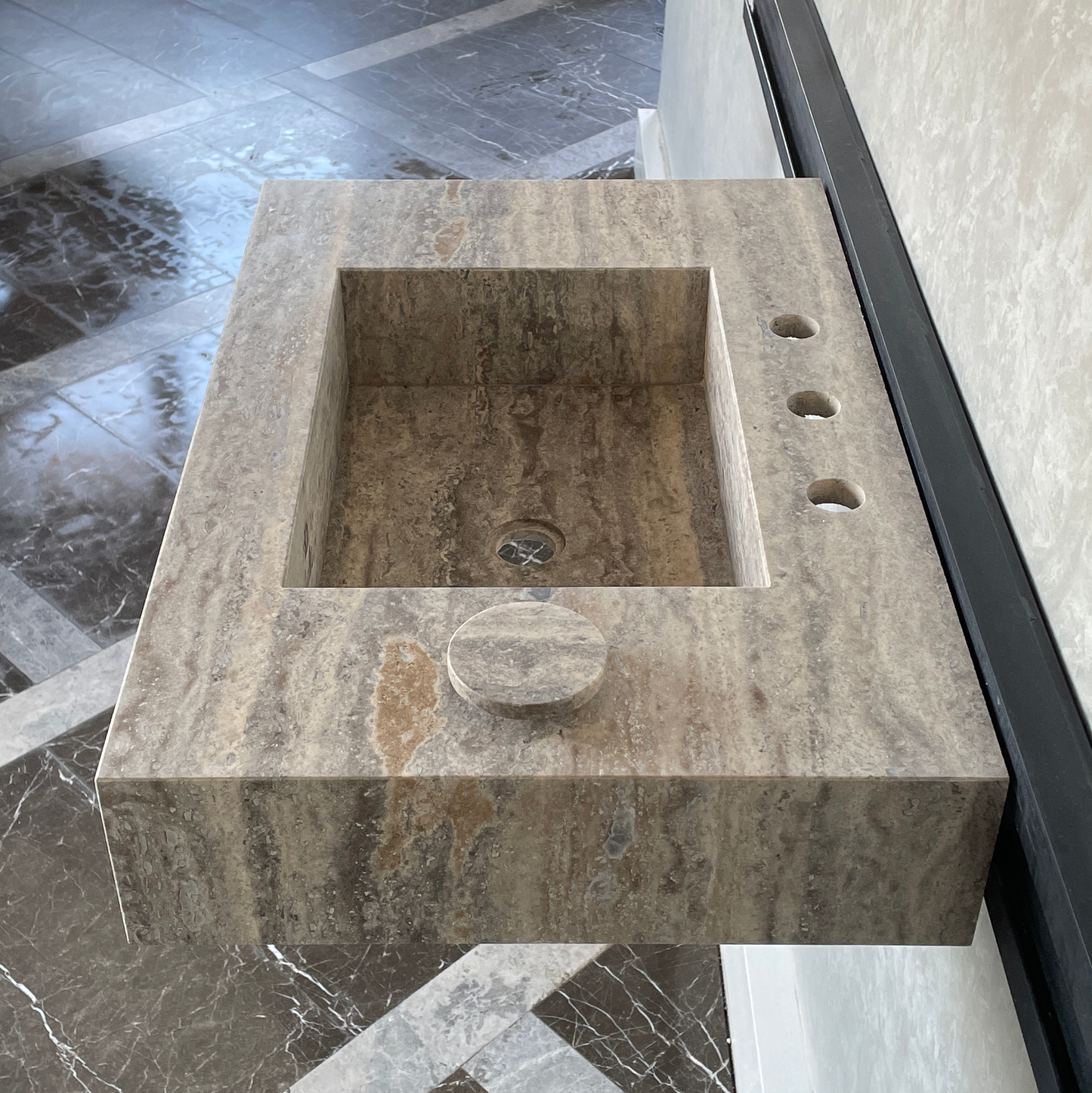 Handmade Vein Cut Silver Travertine Sink: Custom Bathroom Vanity (TR-042)