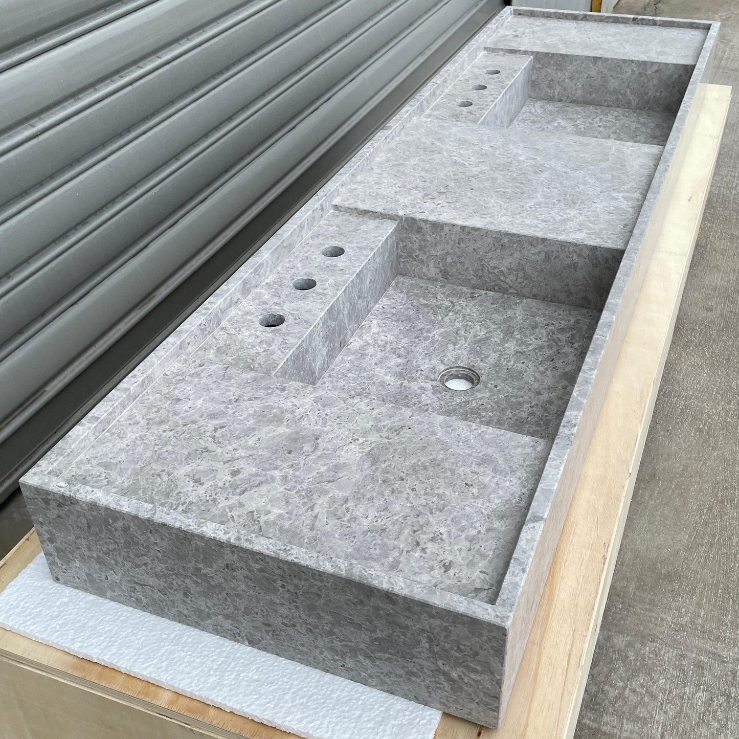 Handmade Tundra Grey Marble Double Sink: Custom Vanity Top (NS-136)