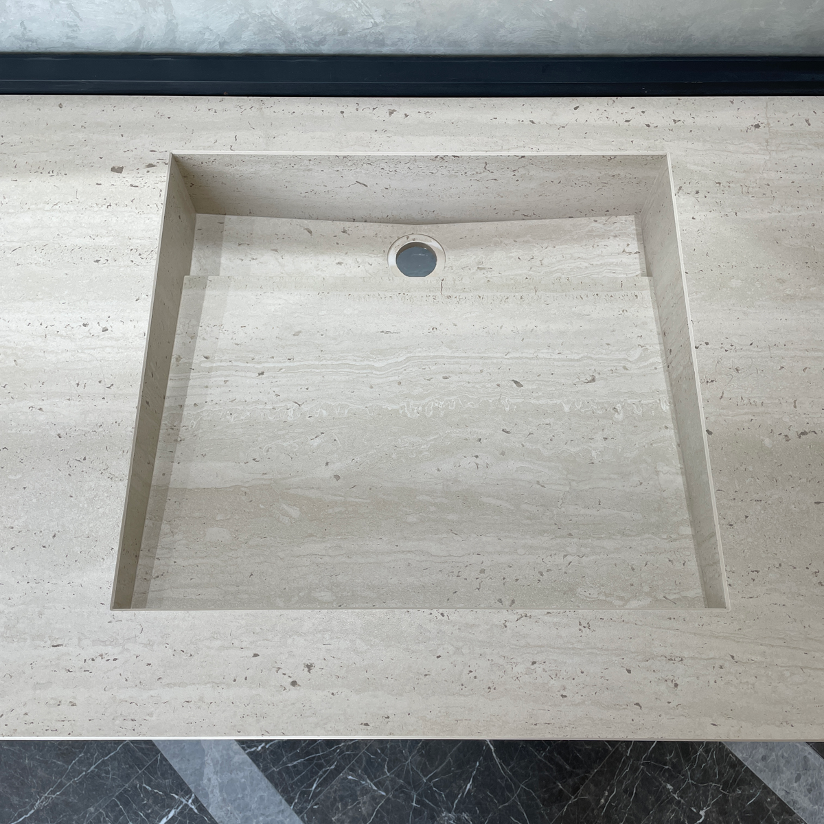 Handcrafted Travertine Look Porcelain Double Sink: Custom Vanity Top (ES-100)