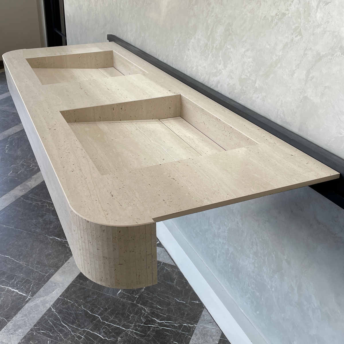 Handcrafted Travertine Look Porcelain Double Sink: Custom Vanity Top (ES-100)